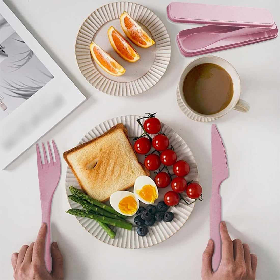This Pink Wheat Straw Travel Cutlery Set Is Surprisingly Durable
