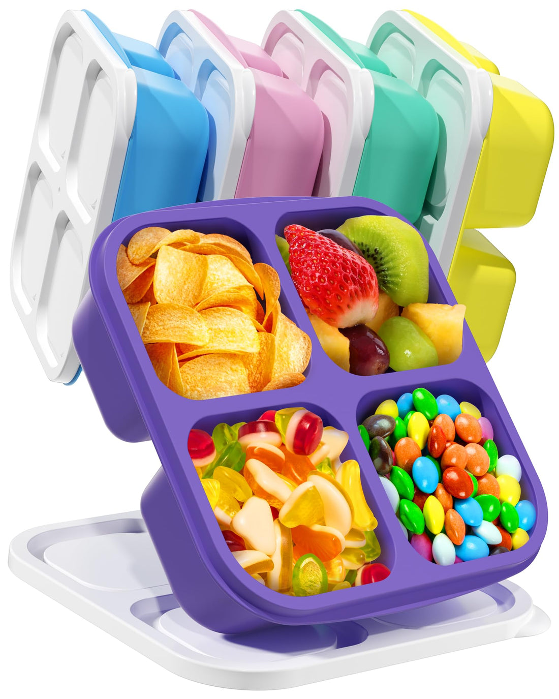 5 PCS Bento Snack Containers, Reusable 4 Compartment Divided Food Storage Containers, Divided Lunchable Container for ...