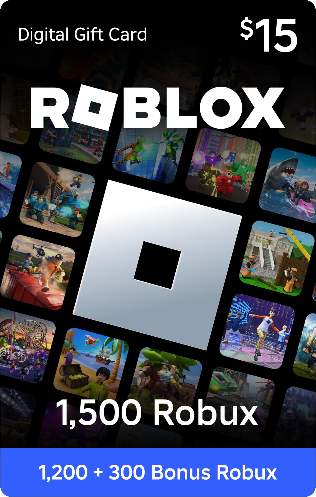 Roblox Digital Gift Card for 1,500 Robux with Exclusive Virtual Item.