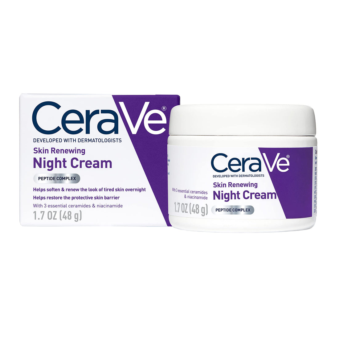 CeraVe Skin Renewing Night Cream | Niacinamide, Peptide Complex, and Hyaluronic Acid Moisturizer ...