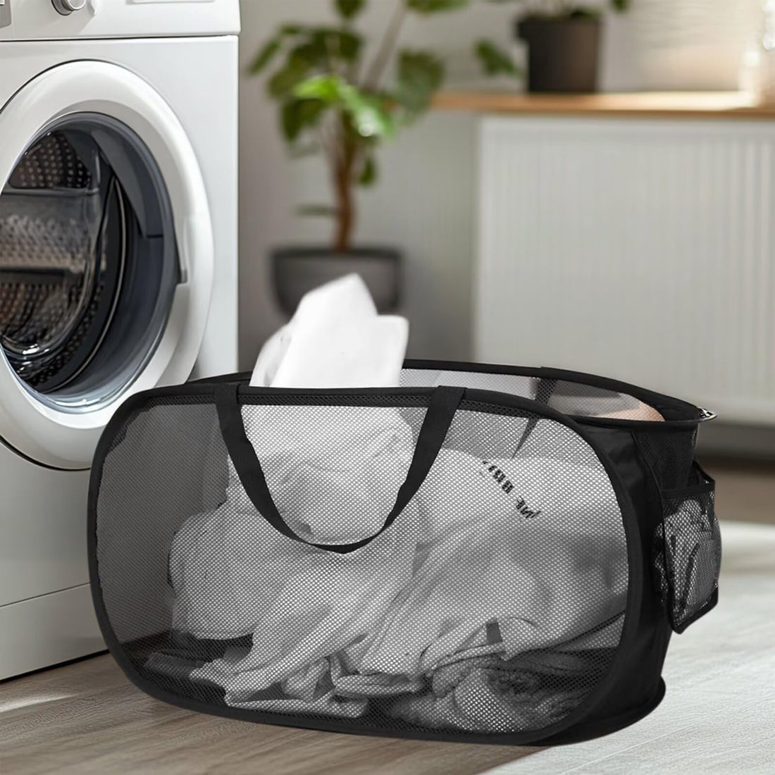 Collapsible Mesh Laundry Baskets with Reinforced Handles