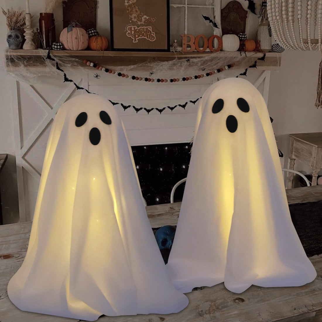 DAZONGE 2 Packs Halloween Decorations, Spooky Ghost Halloween Decor with String Lights Battery Operated, Easy to ...