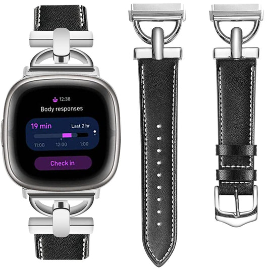 D-Shape Leather Band Compatible with Fitbit Sense and Versa 3 Bands