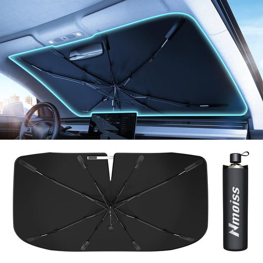 [2024 Upgrade] Nmoiss Windshield Sun Shade Umbrella for Car - [Newest Vinyl Coating] Protect Car from Sun Rays ⁘ Heat Damage
