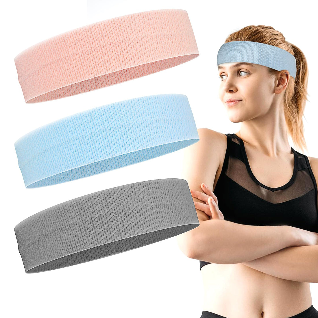 Moisture Wicking Sport Headbands for Men and Women - 3 Pack Athletic Sweatbands