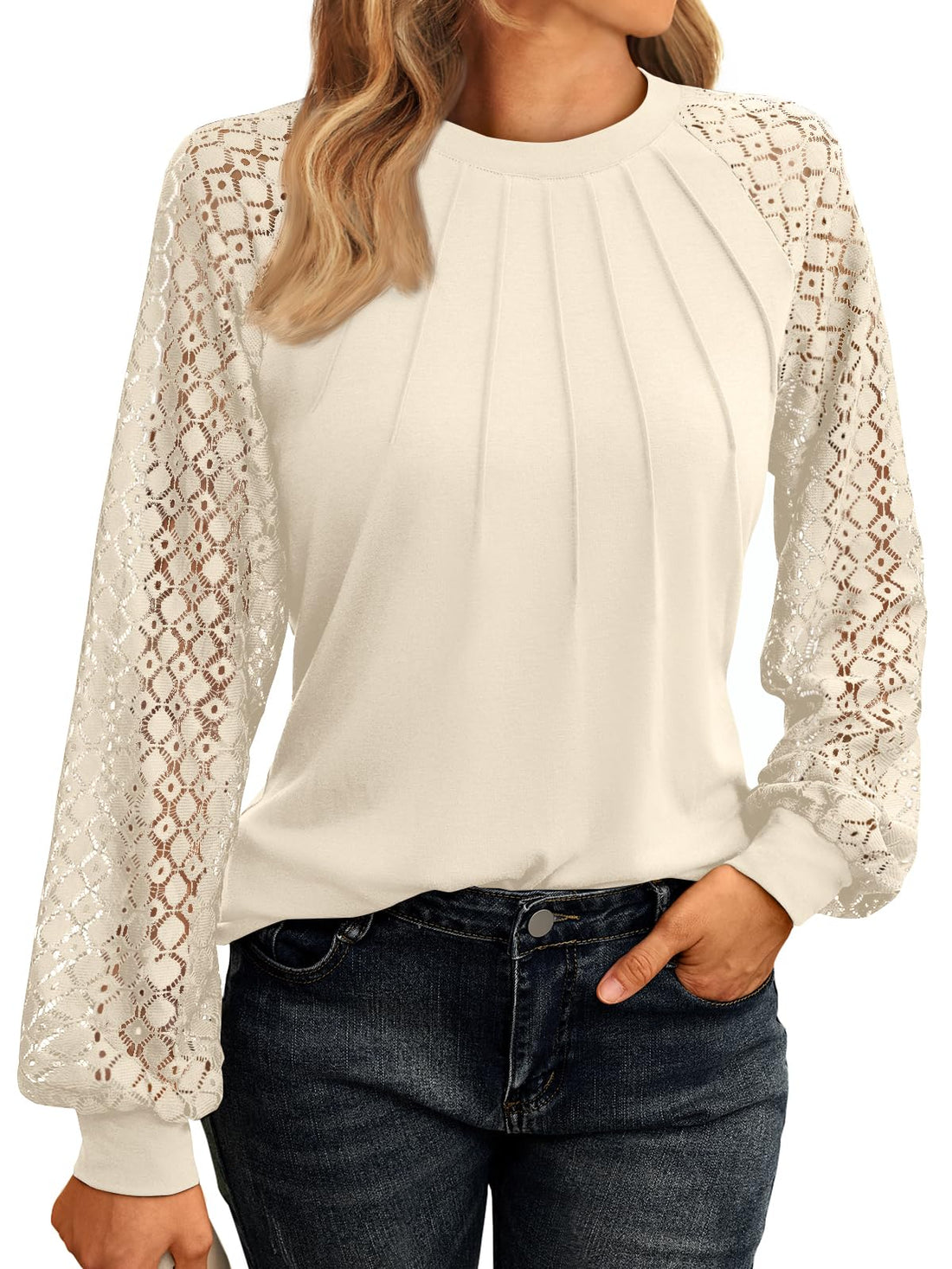 Womens Long Sleeve Lace Knitted Tops for Fall Business Outfits