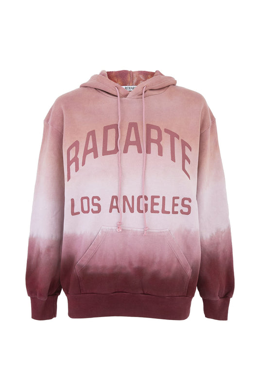 Vibrant, Hand-Dyed Ombre Tie-Dye Hoodie with Distressed Details.