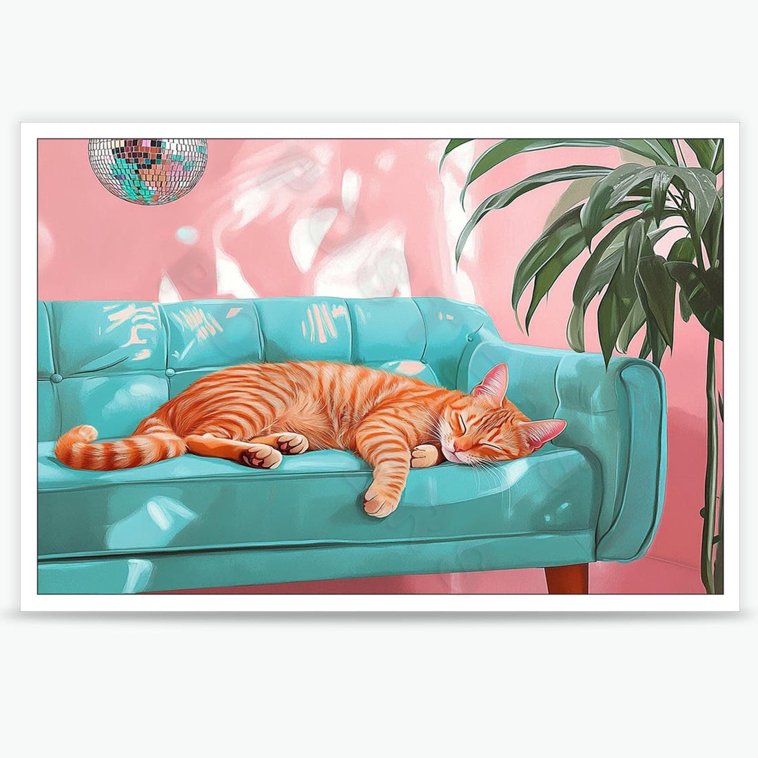 Funny Orange Cat Disco Ball Poster