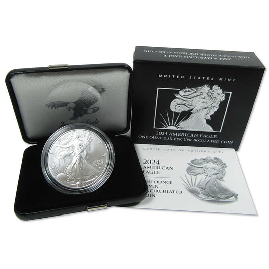 2024 W American Eagle Uncirculated 1 oz .999 Silver Burnished OGP COA.