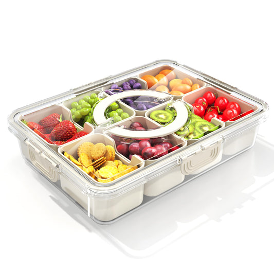 Snackle Box Container, Divided Serving Tray with Lid and Handle, Travel Snack Box, Multi-purpose Food Organizer and ...