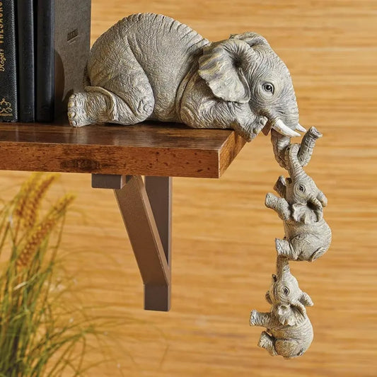 Adorable Elephant Shelf Sitters: Hand-Painted Resin Figurine Set