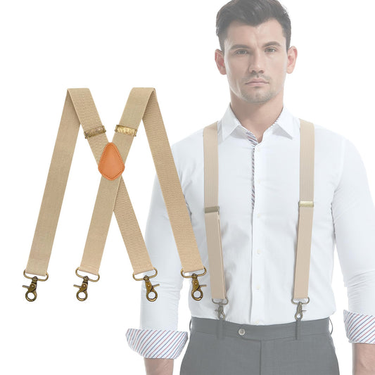 Heavy Duty X Back Suspenders for Men with 4 Snap Hooks