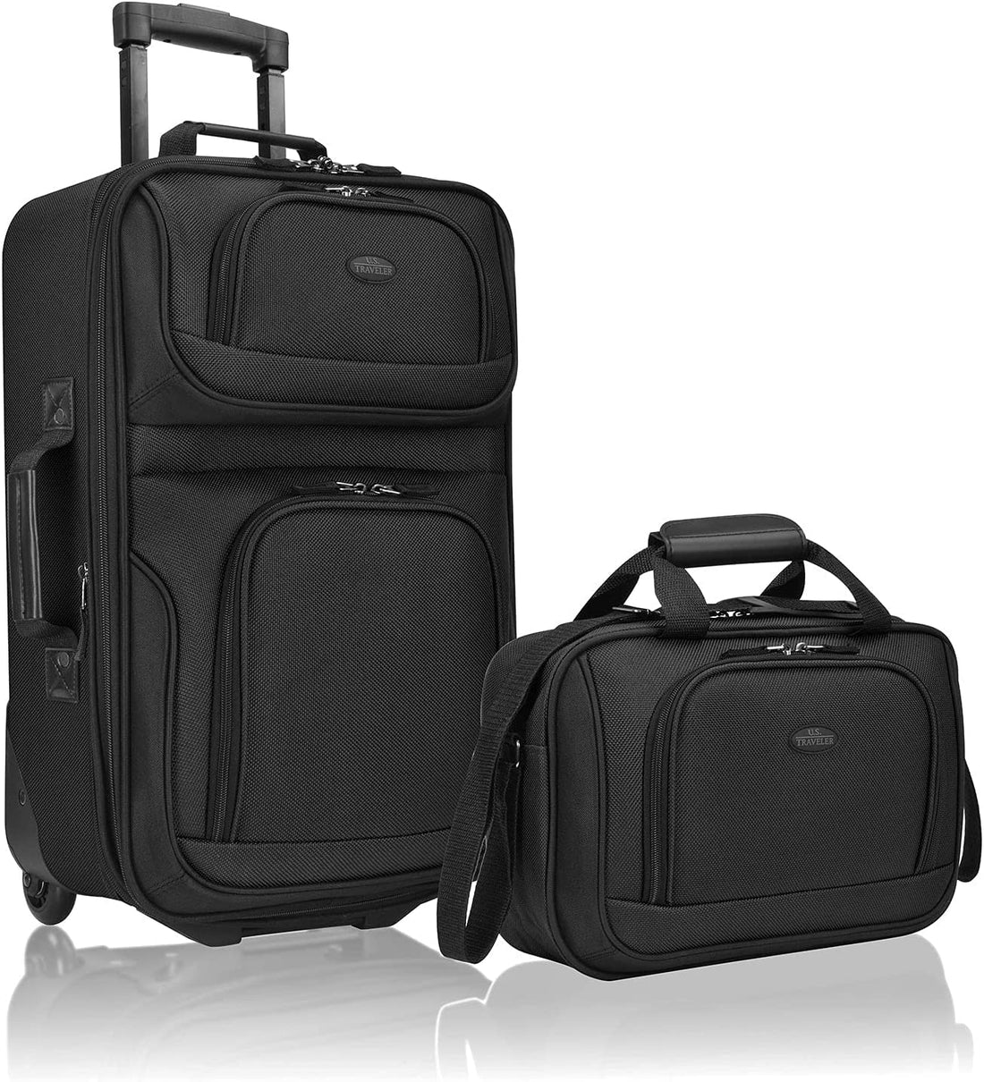 U.S. Traveler Rio Rugged Fabric Expandable Carry-on Luggage Set, Black, 2 Wheel, Set of 2.