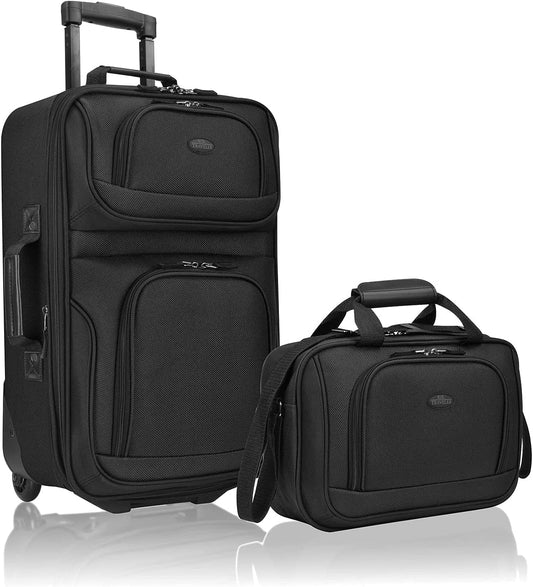 U.S. Traveler Rio Rugged Fabric Expandable Carry-on Luggage Set, Black, 2 Wheel, Set of 2.