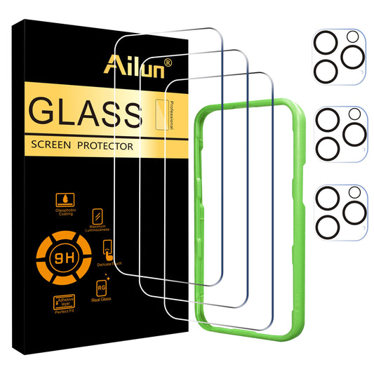 Ailun 3 Pack Screen Protector for iPhone 16 Pro [6.3 inch] + 3 Pack Camera Lens Protector with ...