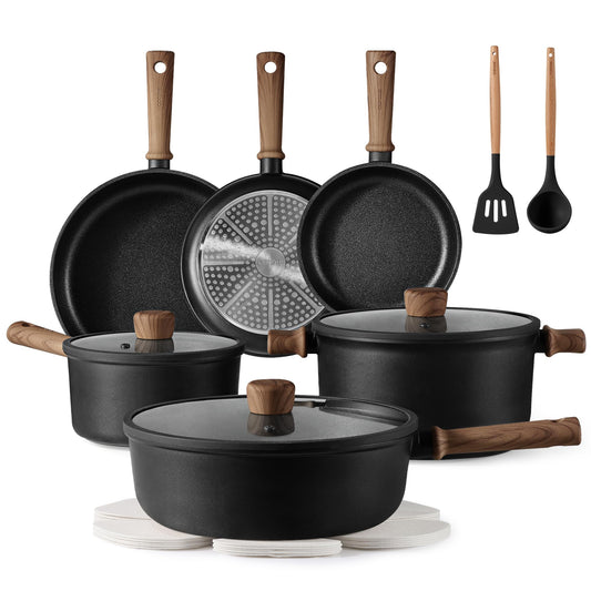 CAROTE 16-Piece Non-Stick Cookware Set for Easy Kitchen Cooking