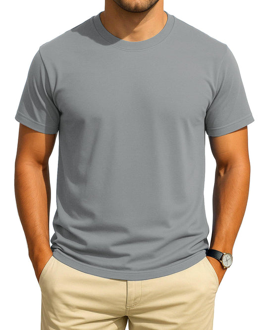 Grey Casual Crew Neck T Shirts for Men