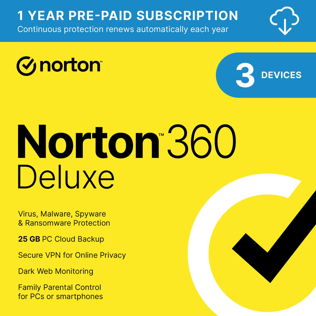 Norton 360 Deluxe 2024, Antivirus software for 3 Devices with Auto Renewal - Includes VPN, PC Clou...