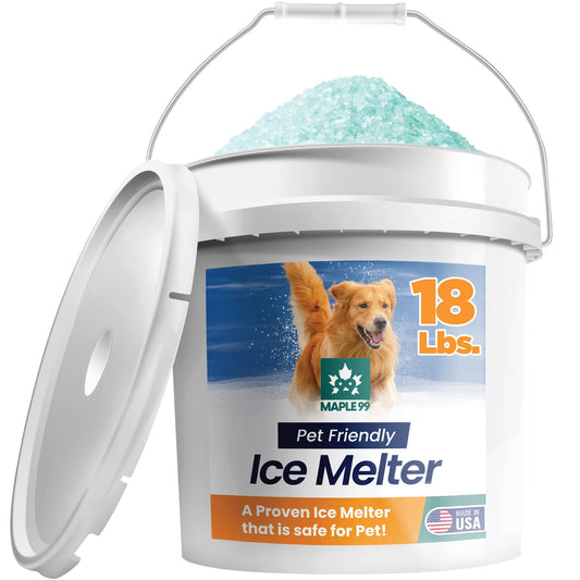 Pet-safe concrete ice melt with environmentally friendly gentle formula inside.