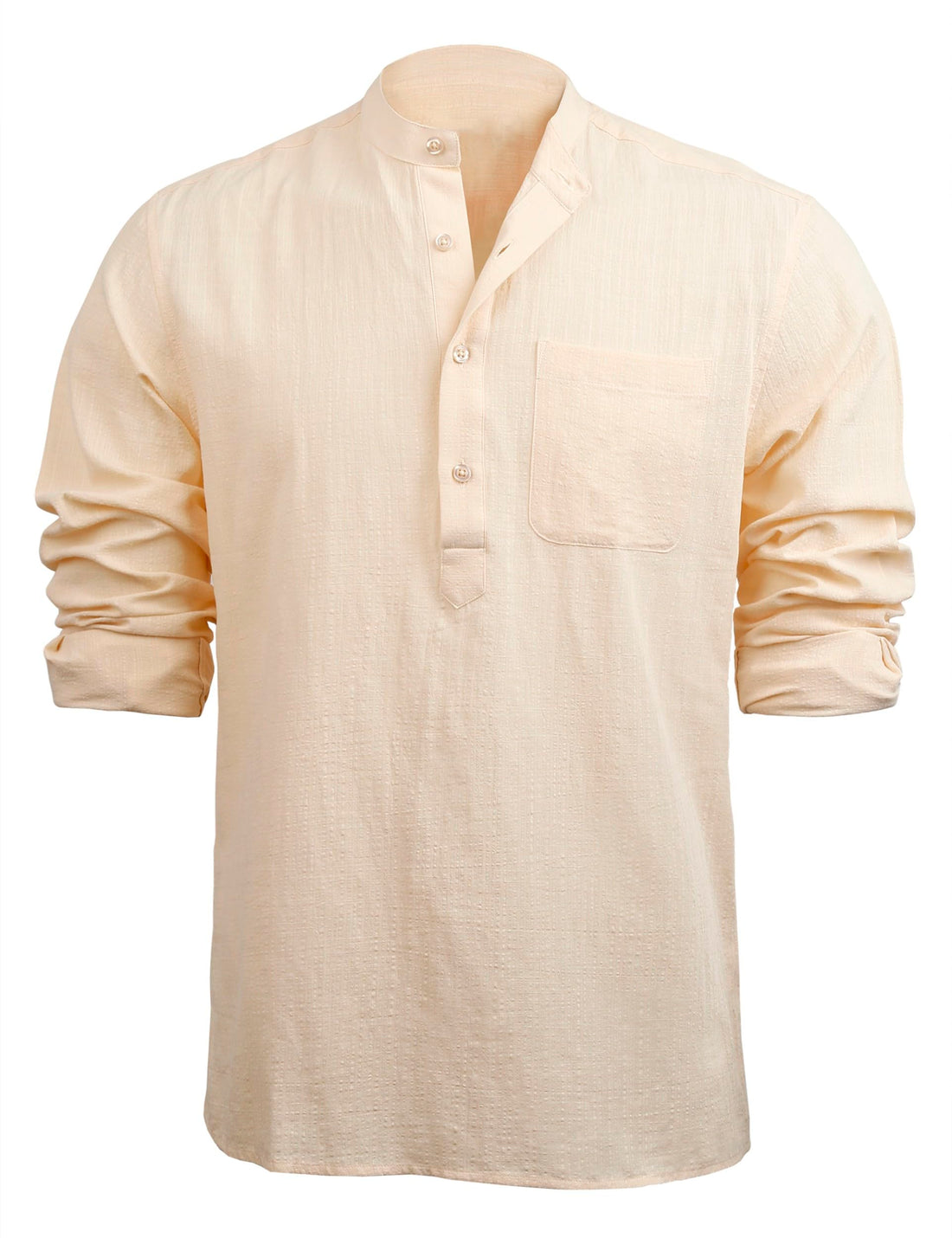 Classic Khaki XL Viscose Henley Shirt with Solid Button-Down Details.