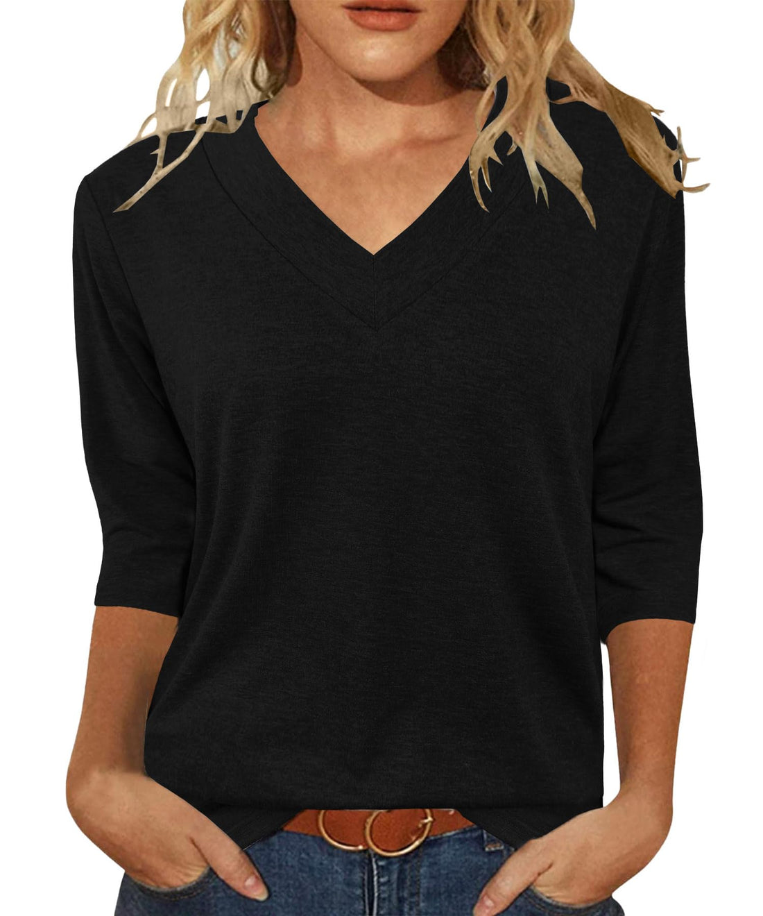 Casual Summer Tunic Top with 3 → 4 Length V Neck Design.