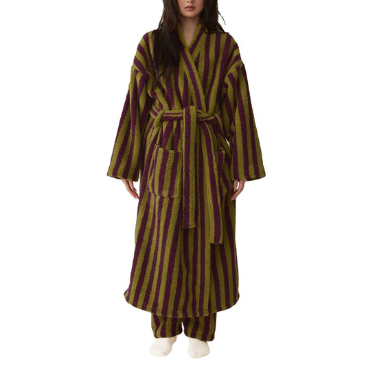 Women's Fuzzy Fleece Long Striped Robe