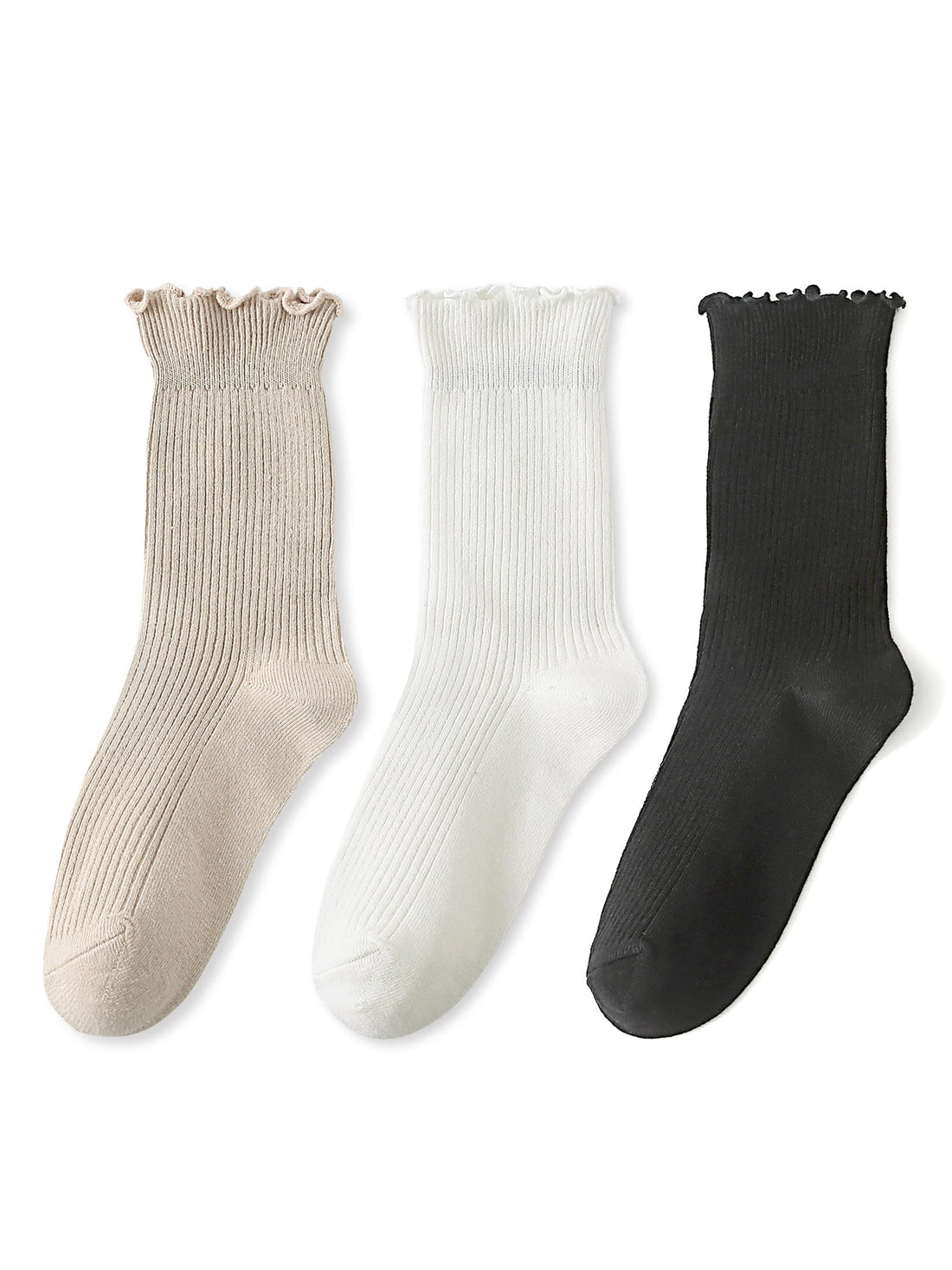 Women's Ruffled Cotton Socks 3-Pack Set Frilly socks for women, sizes 5-9, in three colors ...