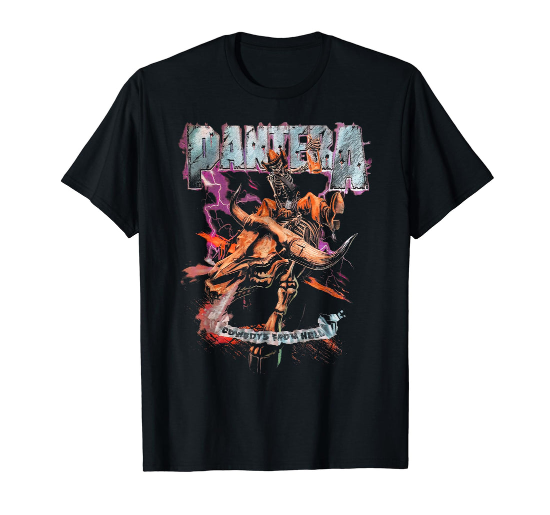 Pantera Official Cowboys From Hell Riding Skeleton Short Sleeve T-Shirt.