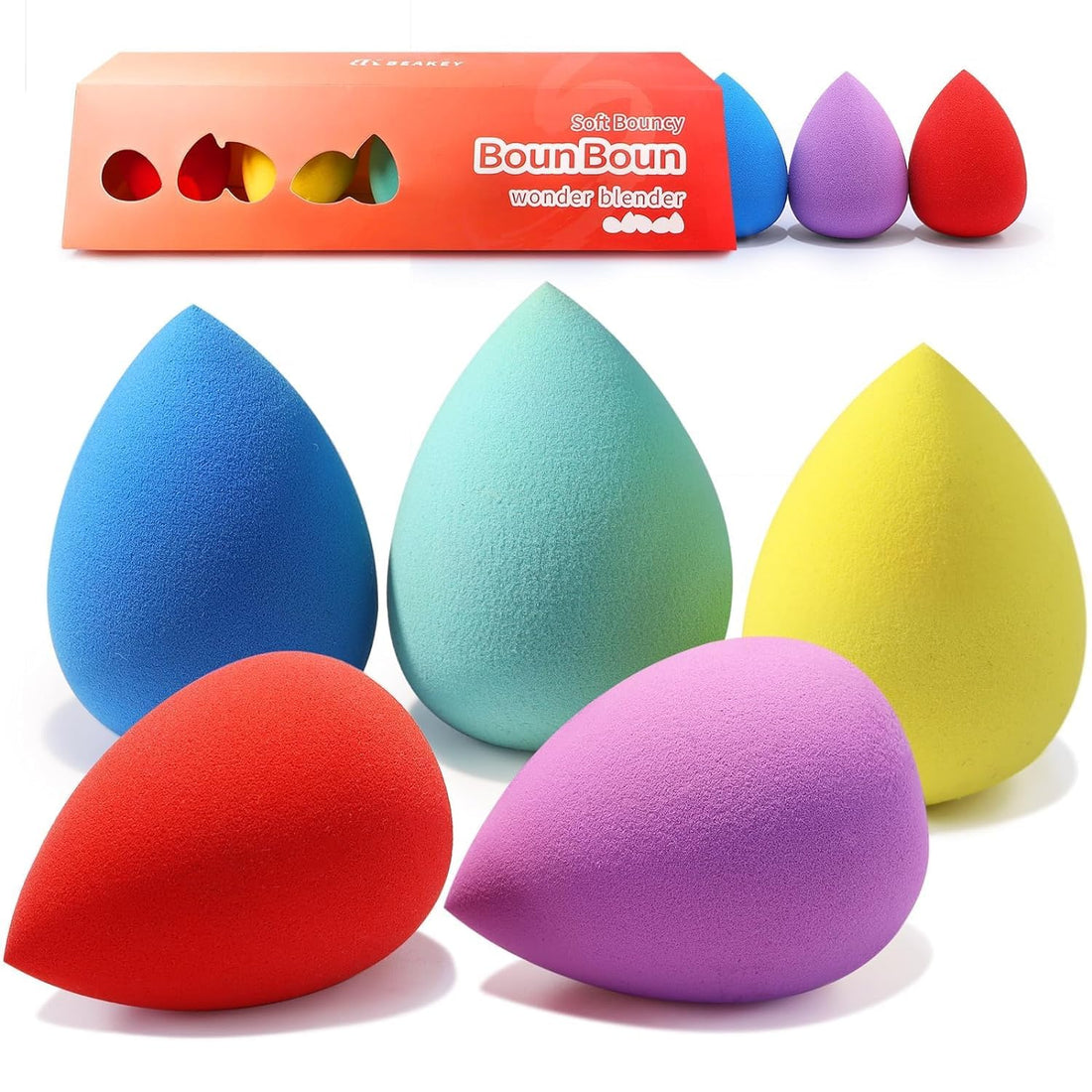 BEAKEY Makeup Sponge 5 Pcs Set, Latex-Free Boun Boun Beauty Sponge for Blending, Makeup Sponges fo...