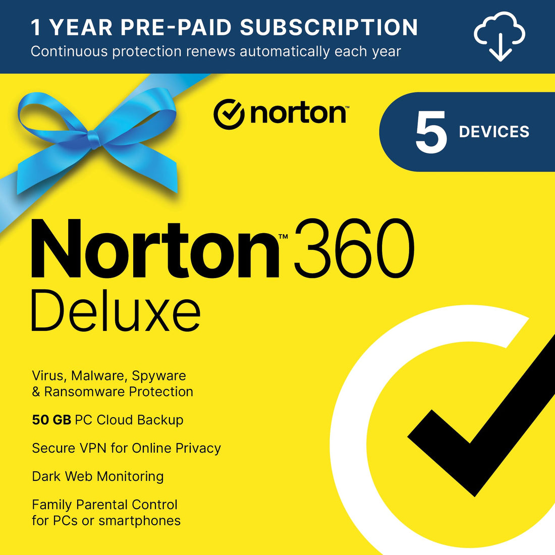 Norton 360 Deluxe 2024, Antivirus software for 5 Devices with Auto Renewal - Includes VPN, PC Clou...