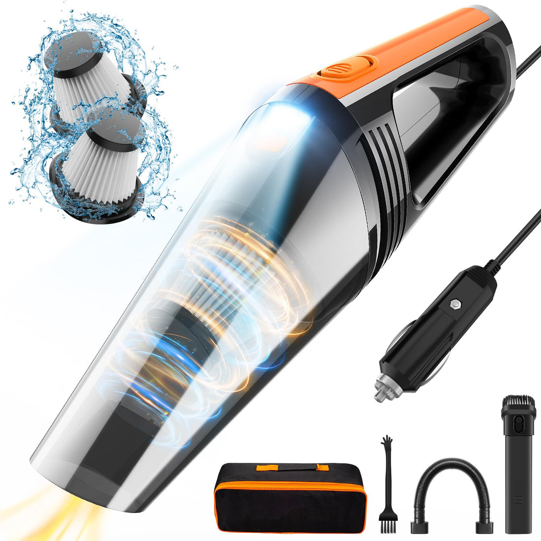 FRESMOL Car Vacuum, Portable Car Vacuum Cleaner High Power 8000Pa, Small 12V Handheld Vacuum with LED Light,16.4Ft ...