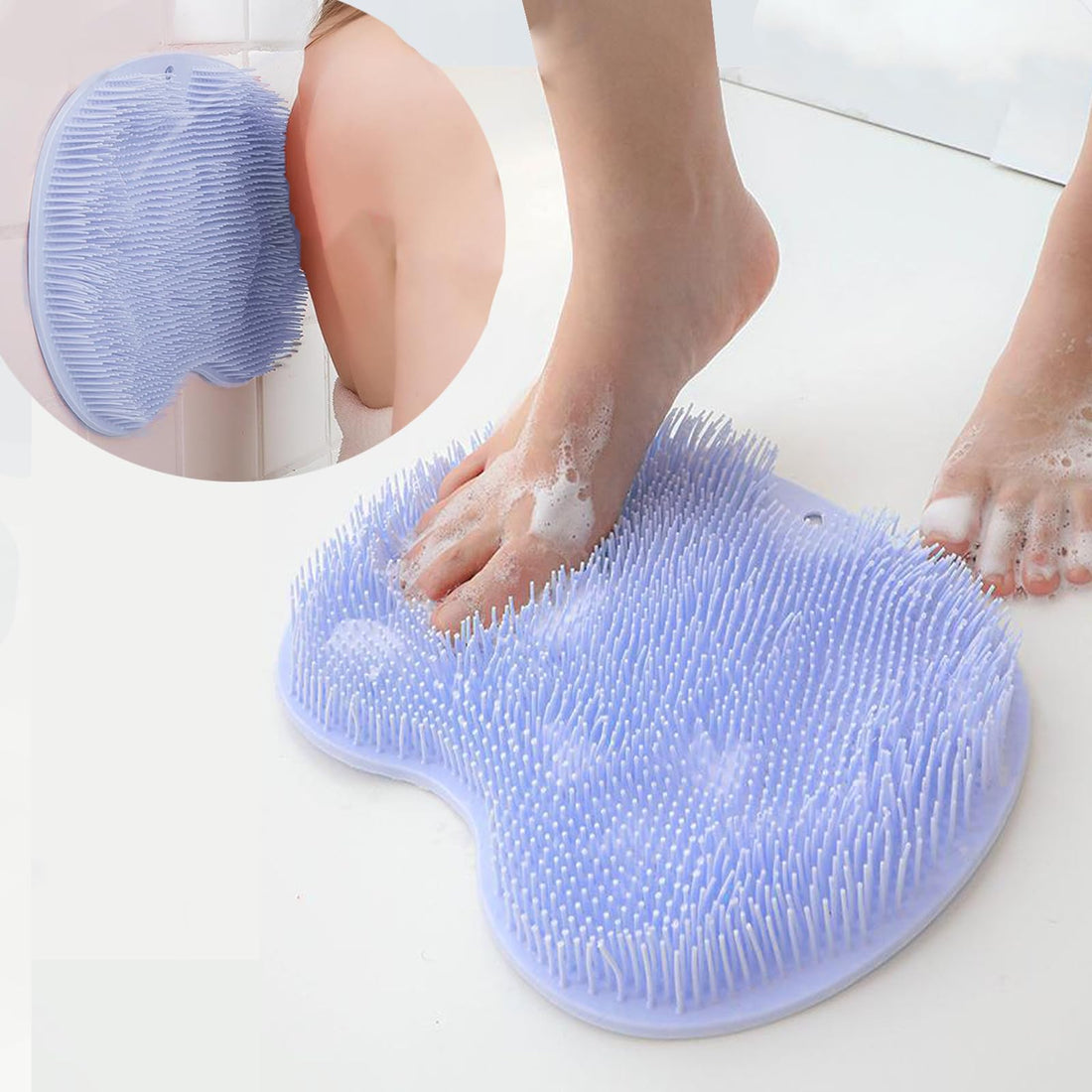Blue Shower Foot Scrubber Mat with Back Washer