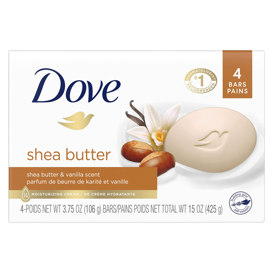 Dove Beauty Bar Gentle Skin Cleanser Shea Butter 4 Bars Moisturizing for Gentle Soft Skin Care Mor...