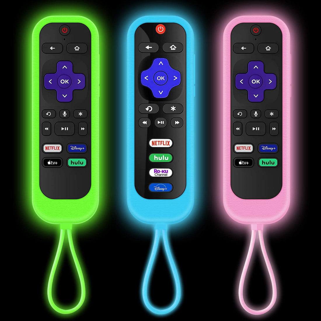Glow-in-the-Dark Roku Remote Case for TCL, Hisense, and Sharp TVs - 3-Pack