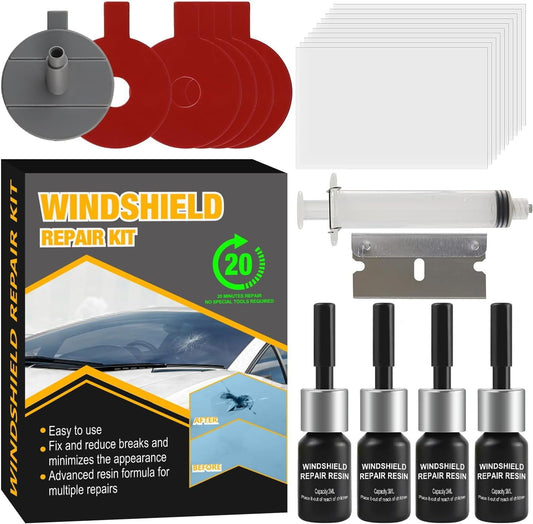 Windshield Repair Kit for Chips and Cracks, Nano Glass Repair Fluid with Enhanced Injection Head, 4 Pack Windscreen Crack Rep