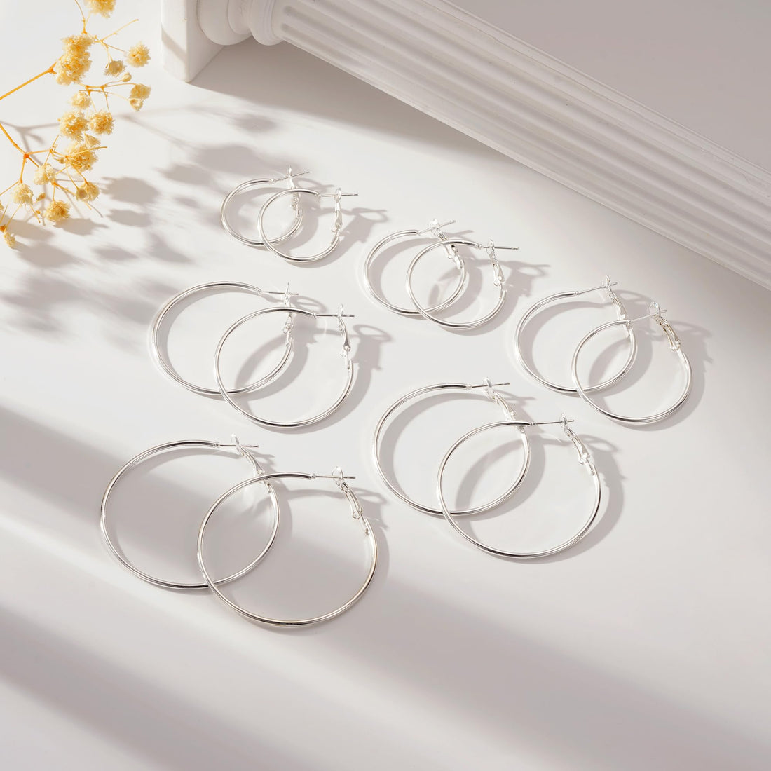 6 Pair Bronze Hoop Earringettainlesstud Women, JewelrySilver Tone.