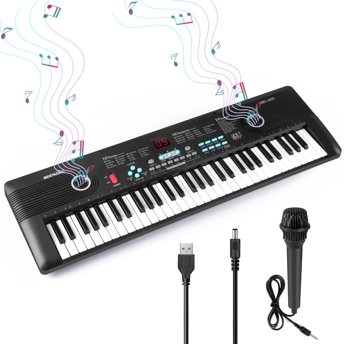 61 keys keyboard piano, Electronic Digital Piano with Built-In Speaker Microphone, Portable Keyboard Gift Teaching for ...