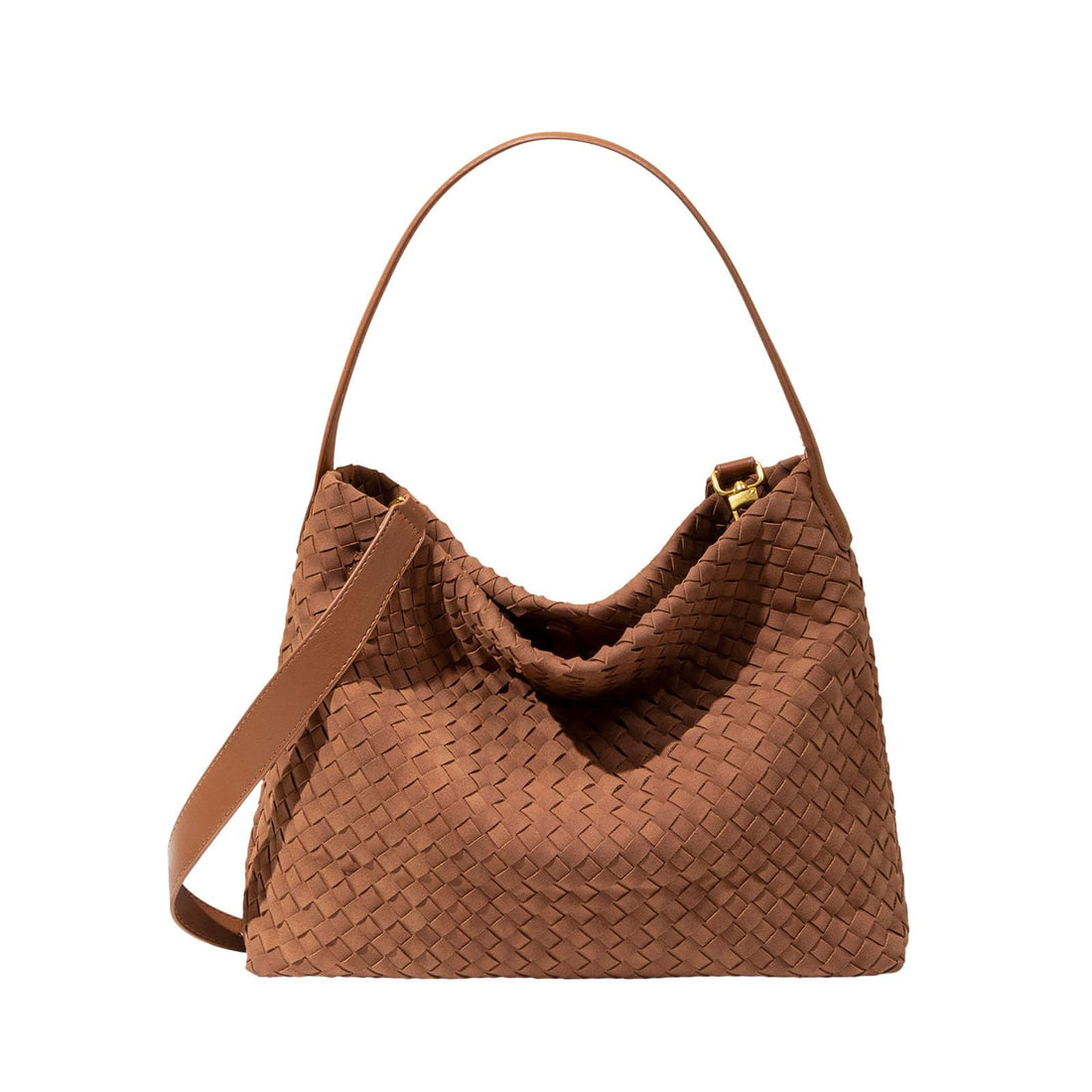 Women's Braided Leather Tote Bag with Suede Details