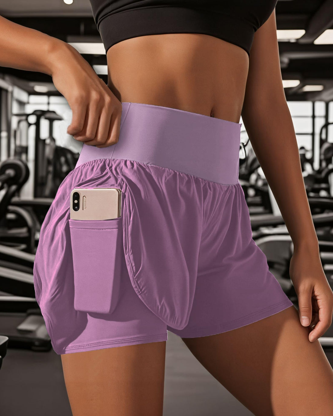 Women's Light Purple Yoga Running Shorts with Pockets