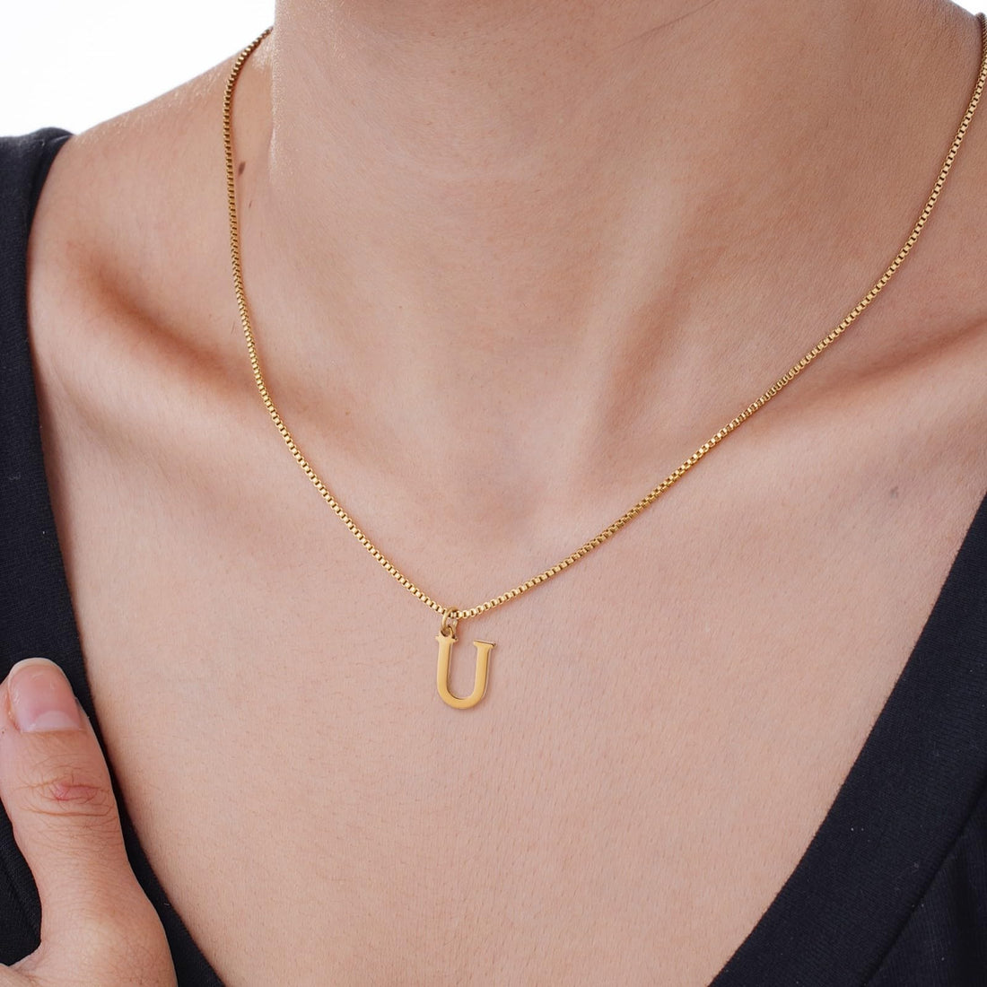 Silver U Initial Pendant Necklaces for Women