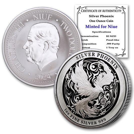 2024-1 oz Niue Silver Phoenix Coin Prooflike (in Capsule) with Certificate of Authenticity $2 Seller ...