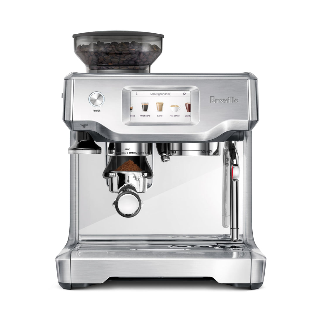 Breville Barista Touch Espresso Machine with Brushed Stainless Steel Finish.