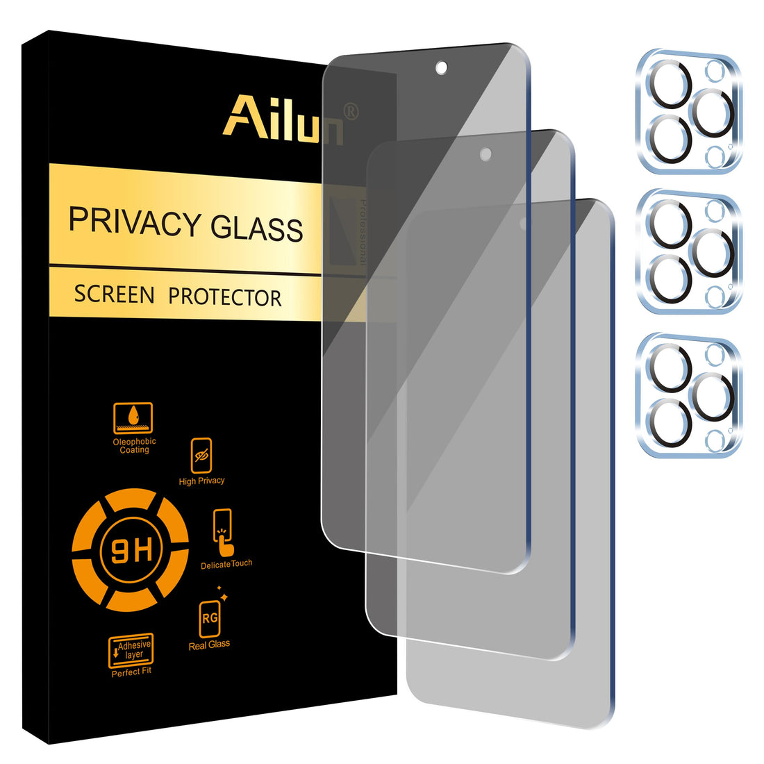 Ailun 3Pack Privacy Screen Protector for iPhone 15 Pro Max [6.7 inch]+3Pack Camera Lens ...