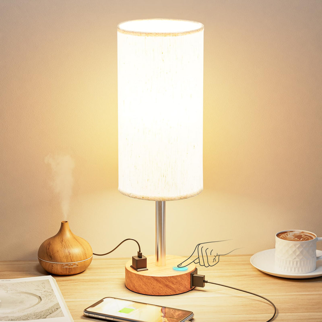 Don't Miss Out: The Ultimate Bedside Lamp with Built-in Charging & Outlet!