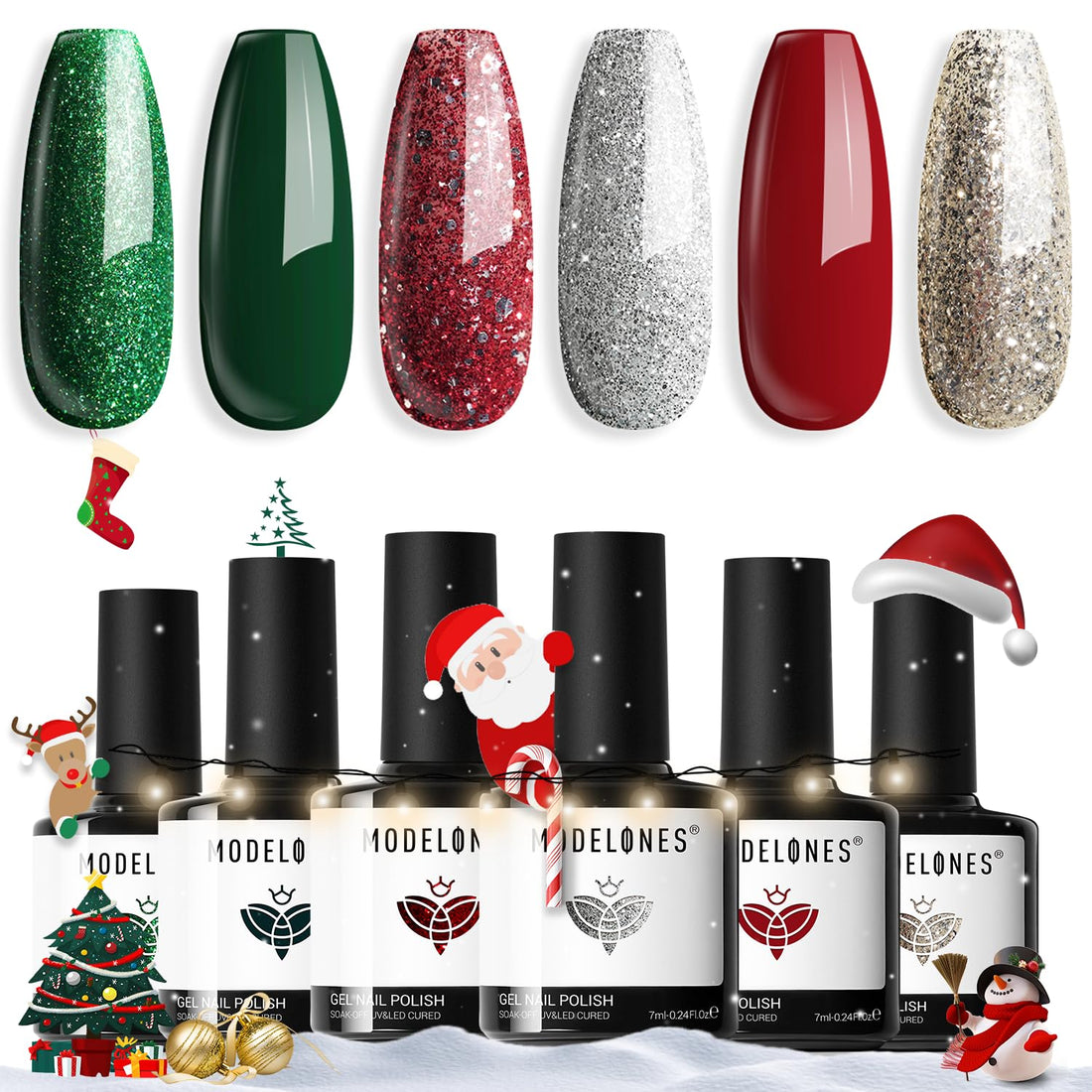 Modelones Christmas Gel Nail Polish Set with Sparkling Winter Colors