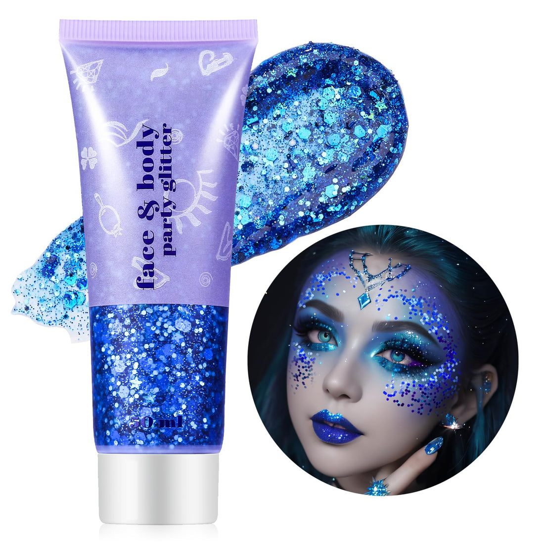 Go Ho Blue Face Body Glitter,Singer Concerts Blue Face Paint Glitter Makeup,Holographic Chunky ...