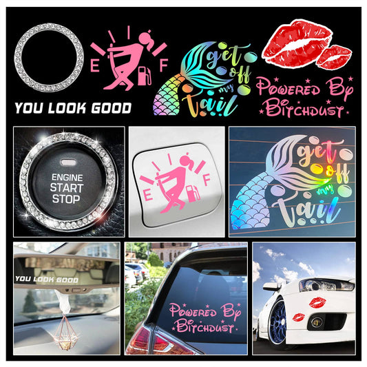 Cute Car Accessories Stickers Pack for Women - Funny Pink Car Decorations Gifts