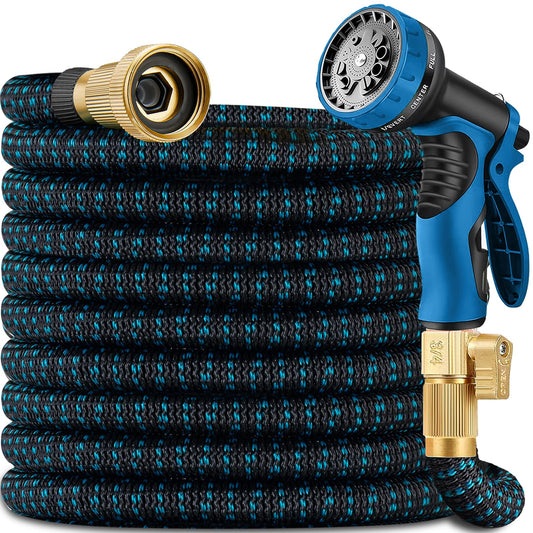 100 ft Expandable Garden Hose - All New 2024 Retractable Water Hose with 3/4⁘ Solid Brass Fitting, Extra Strength ...