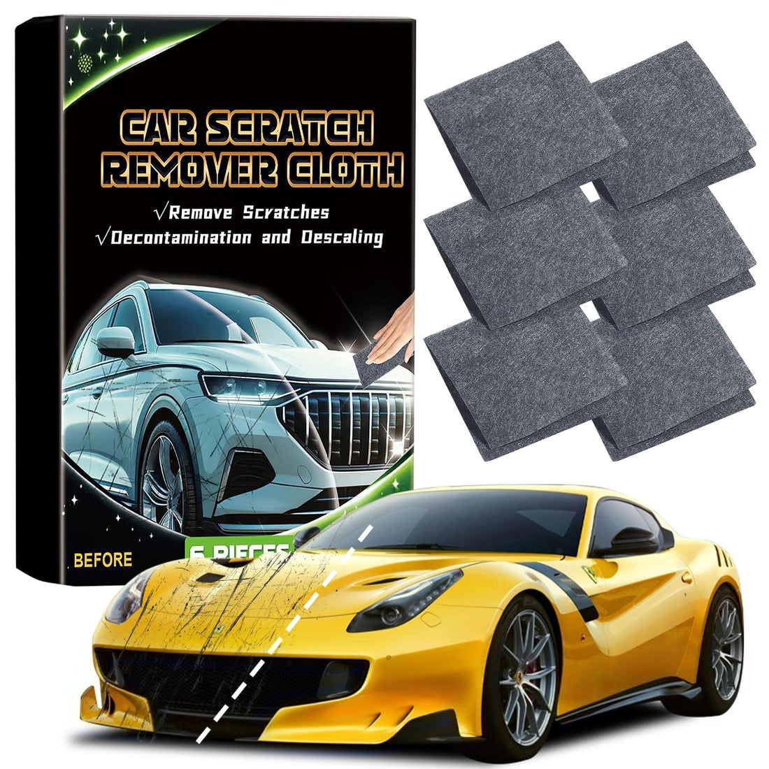 Convenient 6-Pack Nano Cloth for Scratch-Free Car Surface Cleaning