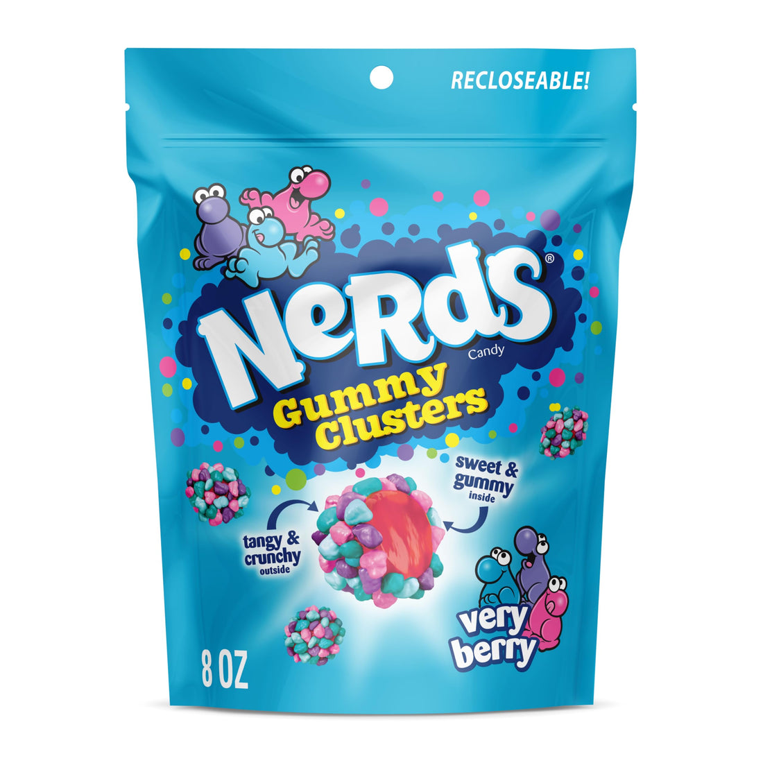 Colorful candy clusters with a mix of crunch and chew.